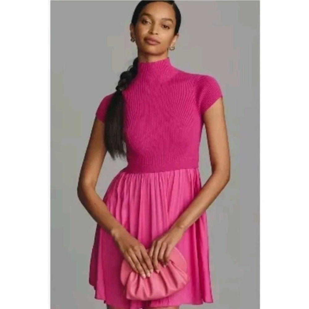 Anthropologie Nwt $148 Size Xl Thea Twofer Dress Pink/Rose Sweater Dress